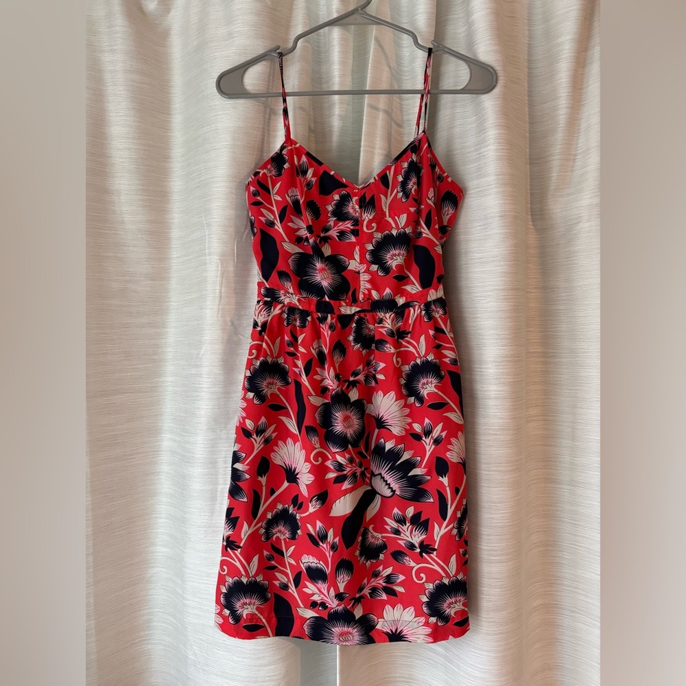 J. Crew Hot Pink and Navy Floral Dress